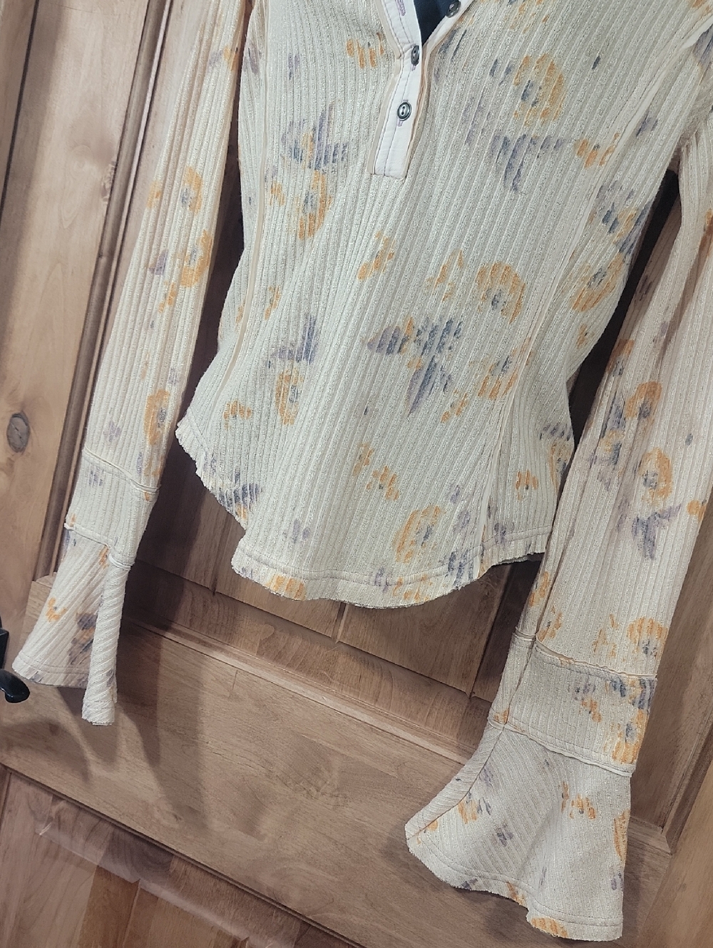 Free People Peachy Floral Button Down Henley - Picture 3 of 12